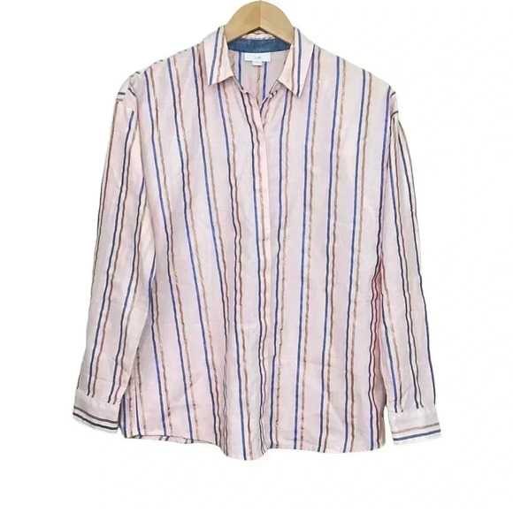 J. Jill Pink Metallic Striped Everyday Button Front Shirt XS - Picture 2 of 7